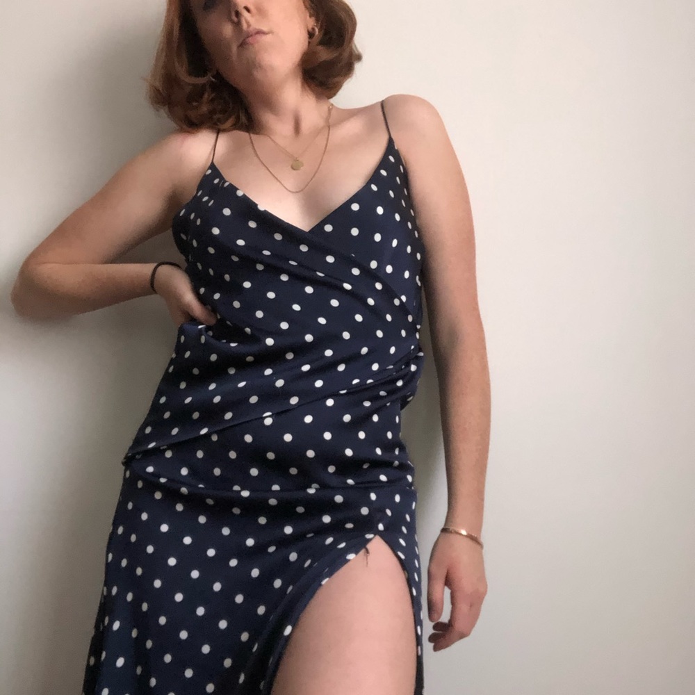 Satin midi polka dot dress
